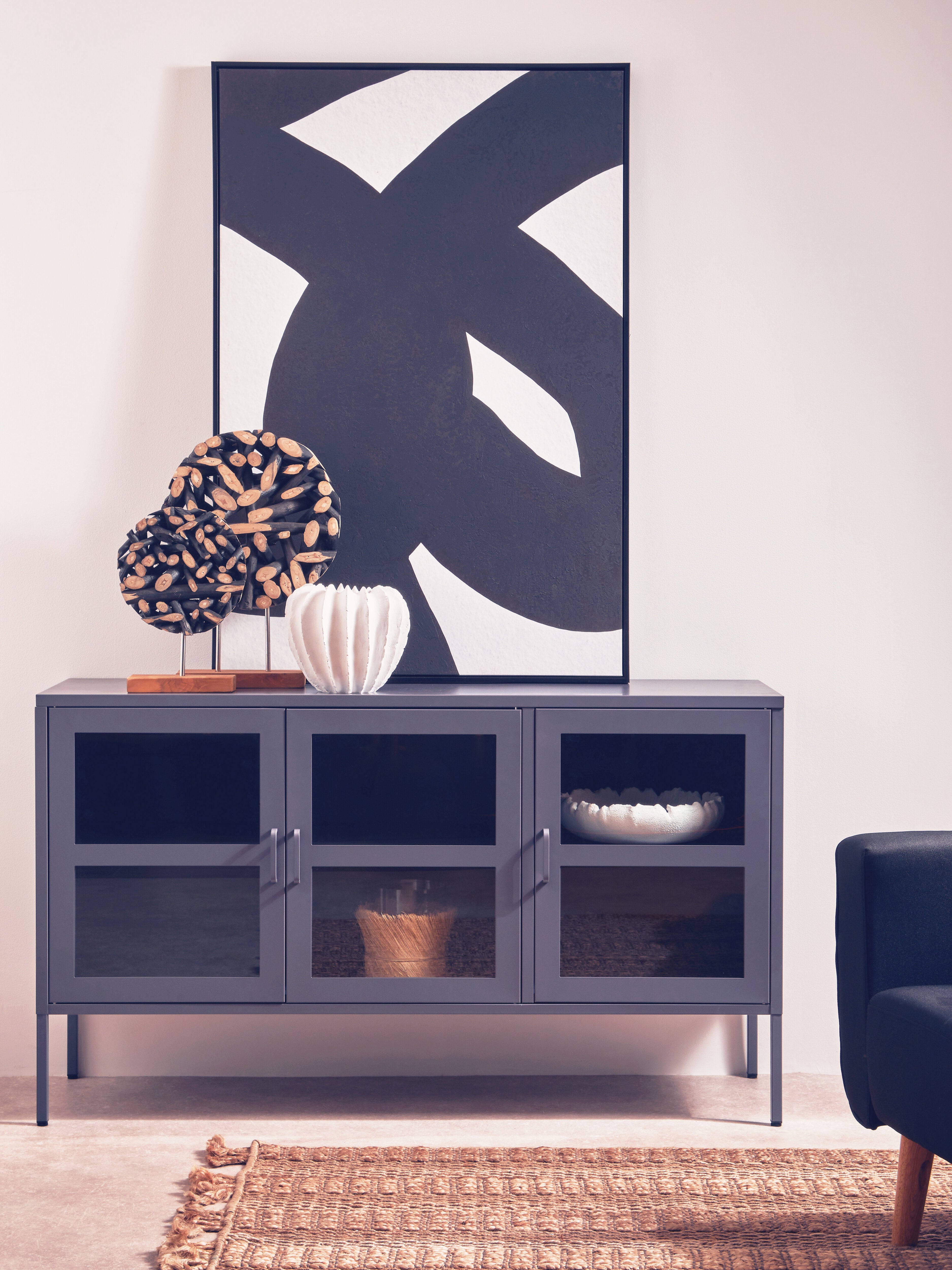 Acier Grey Metal & Clear Glass Sideboard